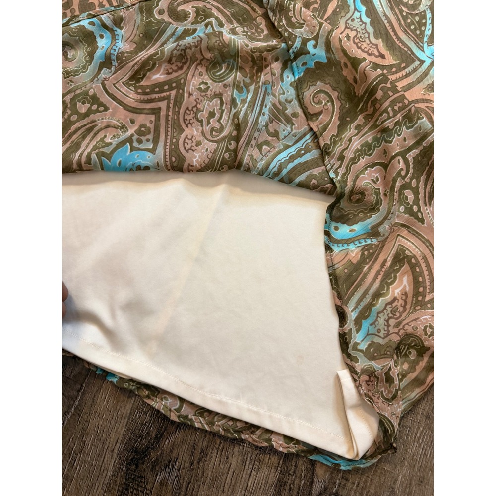 Vintage Style Paisley Mesh Midi Skirt Brown Turquoise Boho Lined Size 10 - Picture 2 of 6
